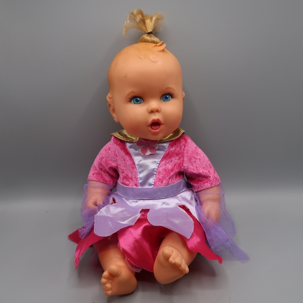 Gerber Baby Girl Doll Plush 12" Vintage 1998 Toy Biz Realistic blue eyes w Dress